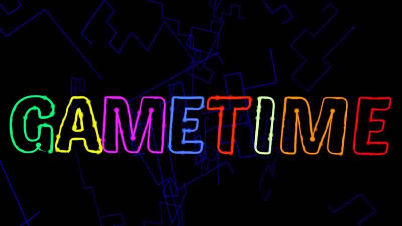 ArcadeTime GAMETIME — green, yellow, magenta, blue, orange, red on black